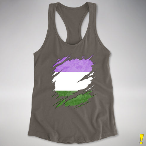 Genderqueer Pride Flag Ripped Reveal Racerback Tank - Dark Grey